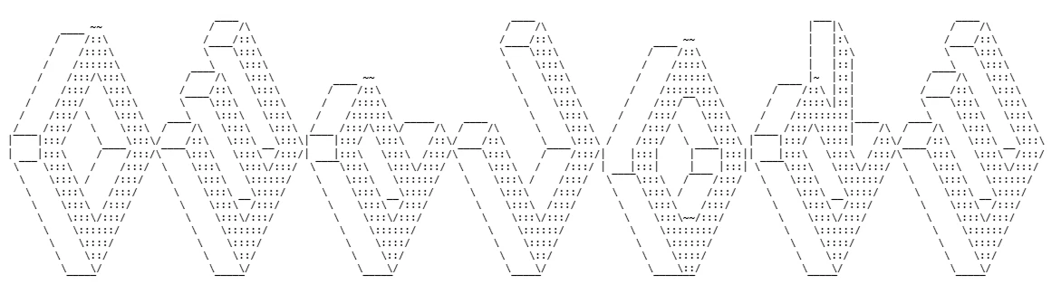 Grafika ASCII przedstawiająca powtarzający się wzór fali lub rombu wykonany z kresek, ukośników, rur i znaków plus, tworzący geometryczny wzór, który rozciąga się poziomo na białym tle.