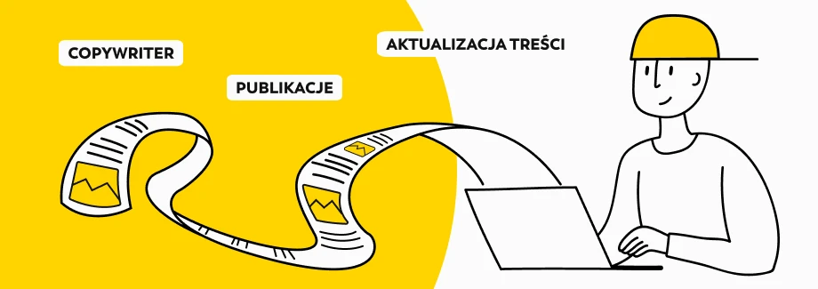 deepy piszący na komputerze i aktualizujący treści