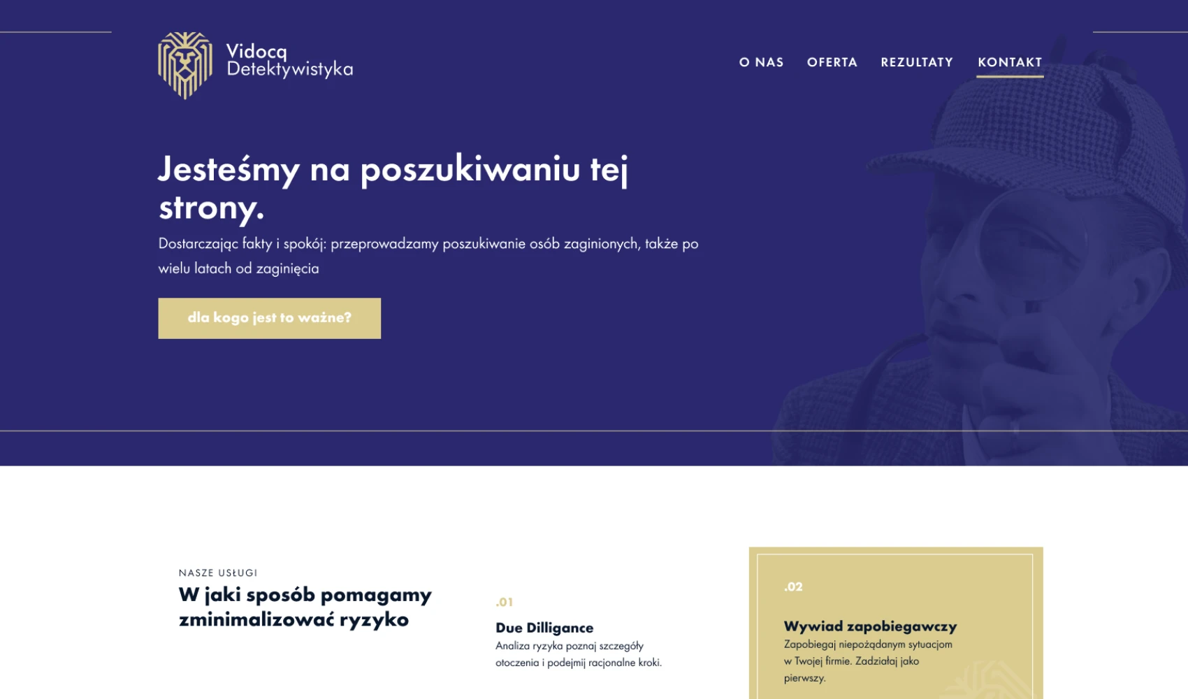 Strona internetowa Vidocq Detektywistyka